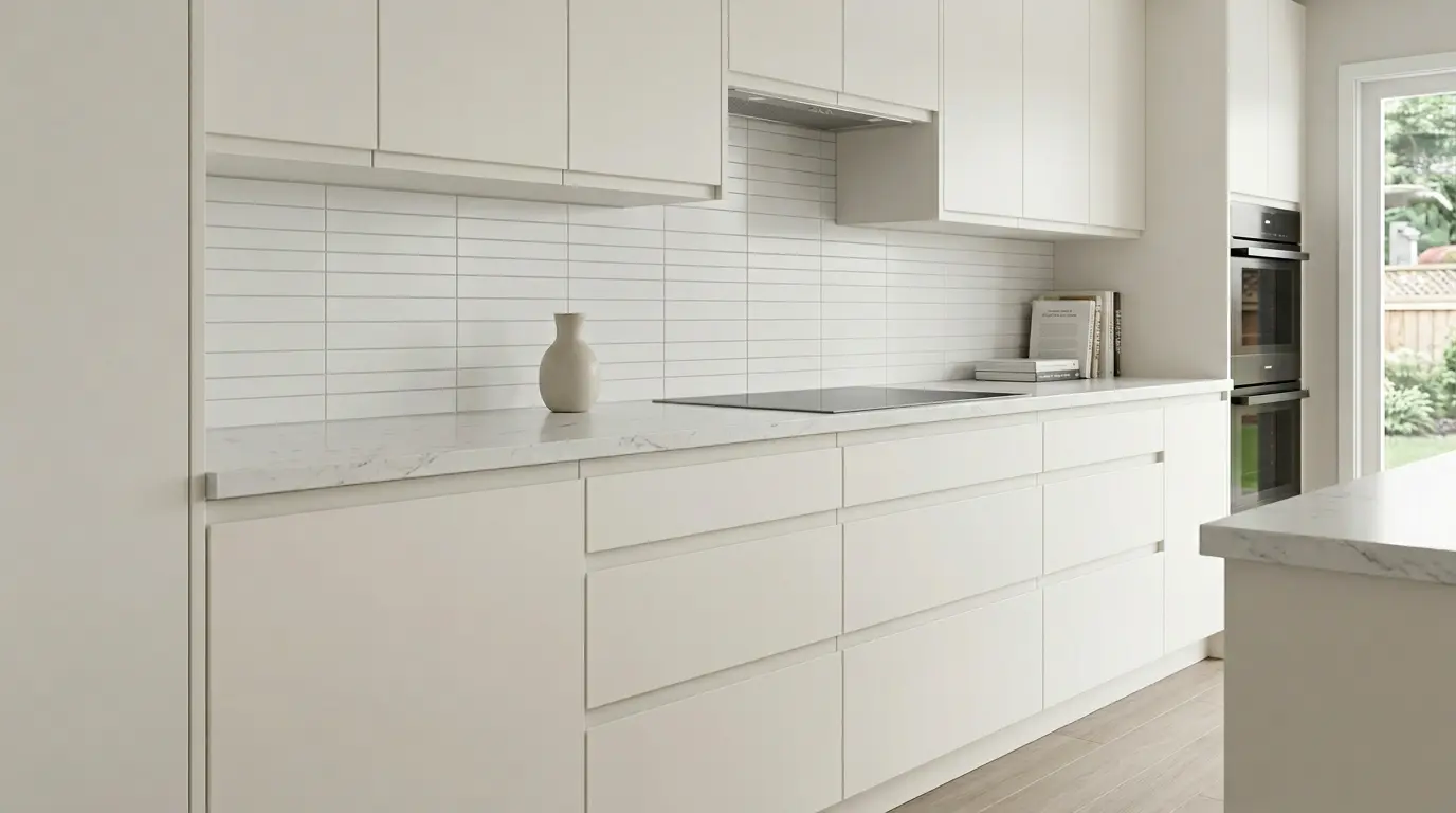 Sleek contemporary kitchen with handleless J-pull integrated cabinet doors
